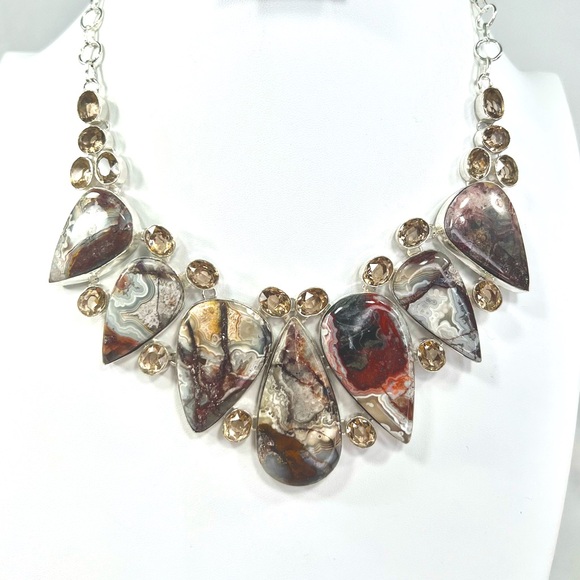 Crazy Lace Agate 925 Large Gemstone Necklace - Picture 1 of 6